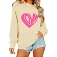thumbnail image 1 of Crewneck Sweatshirts Valentines Day Tops Womens Long Sleeve Love Heart Printed Loose Pullover Fall Spring Clothes (XS, Beige), 1 of 7