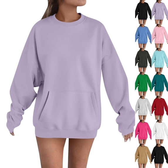 Crewneck Sweatshirts Women Casual Lightweight Fall Fashion Pullover Tops Oversized y2k Clothes Light Purple XXL