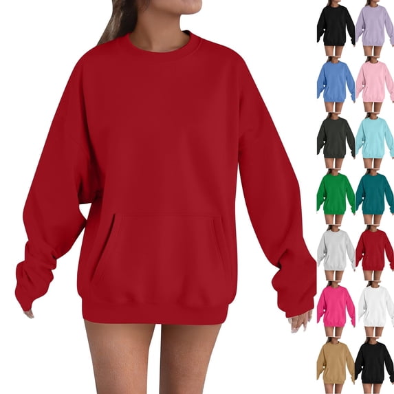 Crewneck Sweatshirts Women Casual Lightweight Fall Fashion Pullover Tops Oversized y2k Clothes Wine S