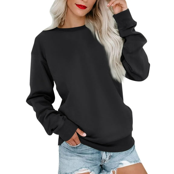 Crewneck Sweatshirts Women Long Sleeve Crew neck Sweatshirt Cute Pullover Tops Lightweight Fall Winter Outfits 2025 Black M