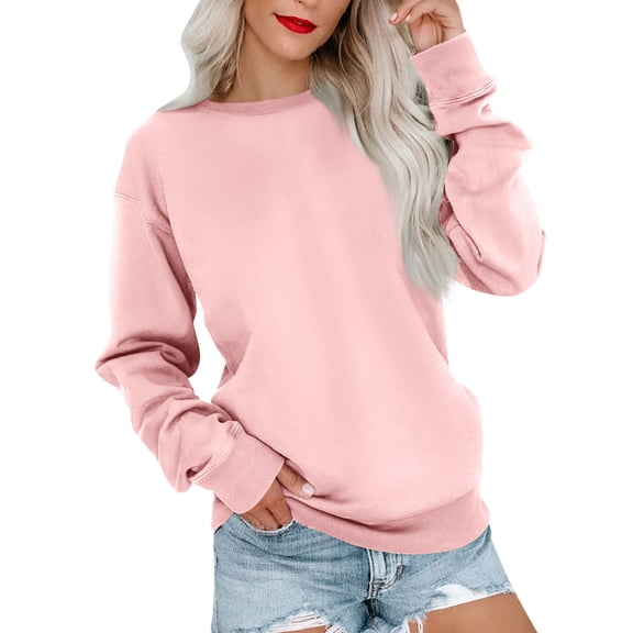 Crewneck Sweatshirts Women Long Sleeve Crew neck Sweatshirt Cute Pullover Tops Lightweight Fall Winter Outfits 2025 Pink L