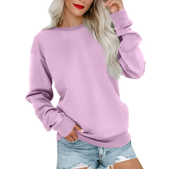 Crewneck Sweatshirts Women Long Sleeve Crew neck Sweatshirt Cute Pullover Tops Lightweight Fall Winter Outfits 2025 Purple XL