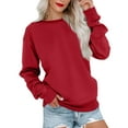 thumbnail image 1 of Crewneck Sweatshirts Women Long Sleeve Crew neck Sweatshirt Cute Pullover Tops Lightweight Fall Winter Outfits 2025 Red XL, 1 of 5