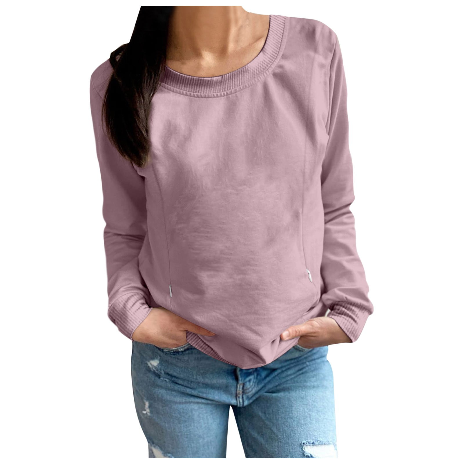 Crewneck Sweatshirts Women Long Sleeve Lounge Zipper Breastfeeding