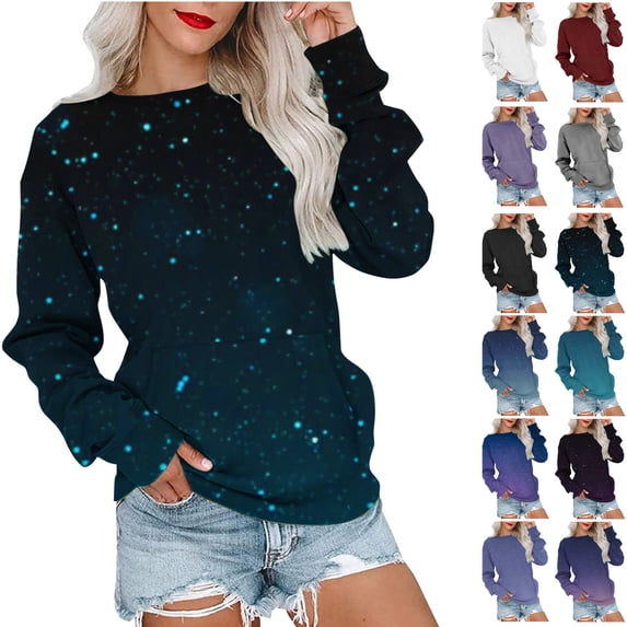 Crewneck Sweatshirts for Women Long Sleeve Pullover Fleece Hoodies with Pocket Casual Solid Loose Fall Fashion Sweaters Comfy Lightly Winter Outfit Clothes