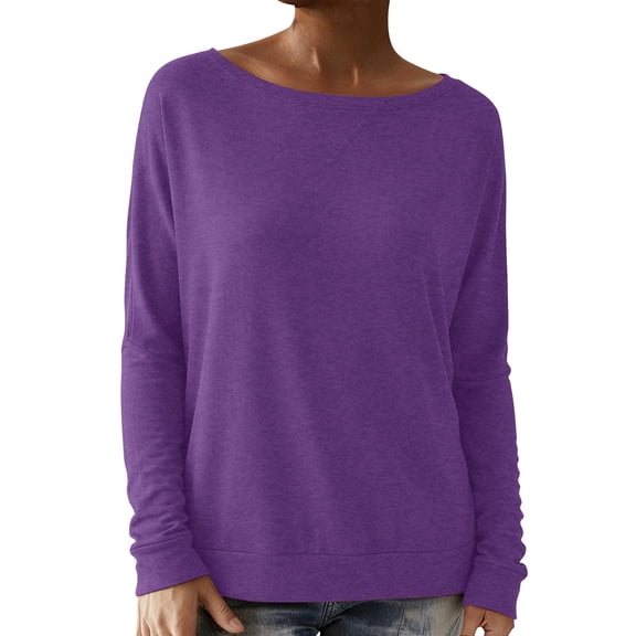 Crewneck Sweatshirts Women Long Sleeve Solid Pullover Hoodless Hoodies Purple XXXXXXS