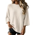 thumbnail image 1 of Crewneck Sweatshirts for Women, Loose Long Sleeve Knit Sweaters Women Chic Tops Fall Outfits Fashion Clothing Solid Color Basic Tops Vintage Sweater Chunky Sweater Lightweight,Beige,L, 1 of 4