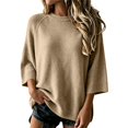 thumbnail image 1 of Crewneck Sweatshirts for Women, Loose Long Sleeve Knit Sweaters Women Modest Tops Soft Sweatshirts Chunky Sweater Trendy Teacher Outfits Business Casual Chic Tops Solid Color,Khaki,M, 1 of 4