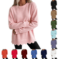 thumbnail image 1 of Crewneck Sweatshirts Women Oversized Scalloped Casual Pullover Long Sleeve Comfort Soft Cute Sweater Relaxed Loose Fit Lightweight Loungewear Athletic Daily Trendy Fall Outfits Pink S, 1 of 5