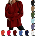 thumbnail image 1 of Crewneck Sweatshirts Women Oversized Scalloped Casual Pullover Long Sleeve Comfort Soft Cute Sweater Relaxed Loose Fit Lightweight Loungewear Athletic Daily Trendy Fall Outfits Wine L, 1 of 5