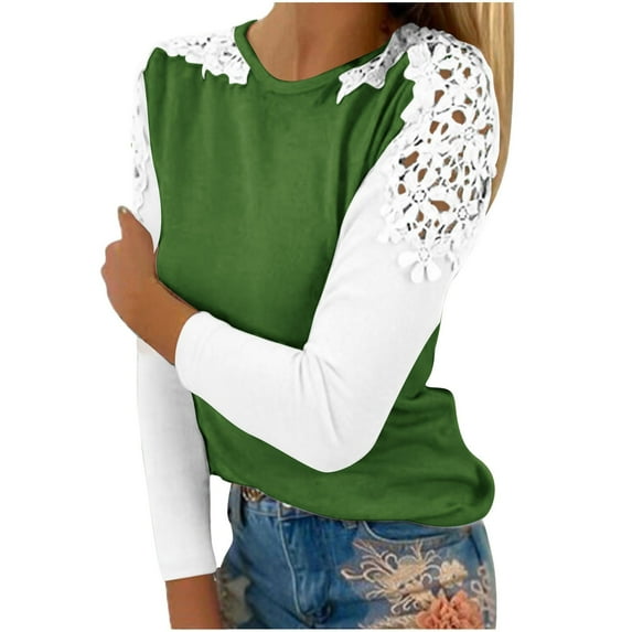 Crewneck Sweatshirts Women Oversized Women's Blouses Clearance Casual Round Neck Lace Hollow Out Long Sleeve Sweatshirt