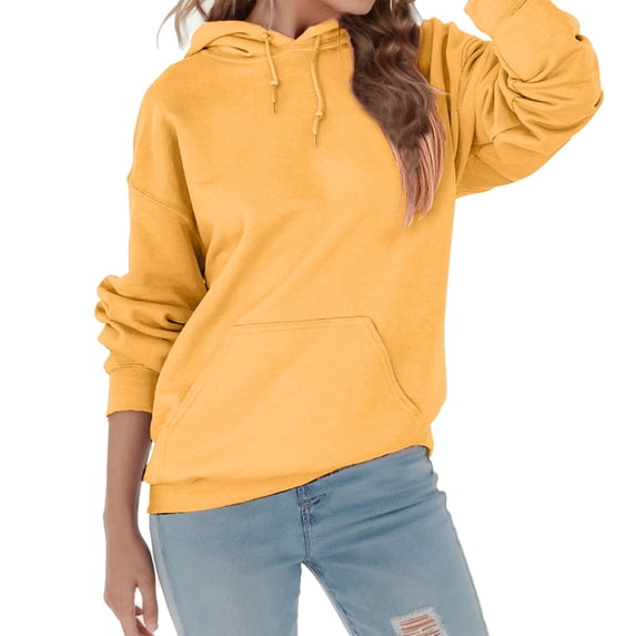 Crewneck Sweatshirts Women Pack Womens Fashion Casual Comfortable Solid Color Loose Long Sleeve Hooded Sweatshirt Yellow, XL