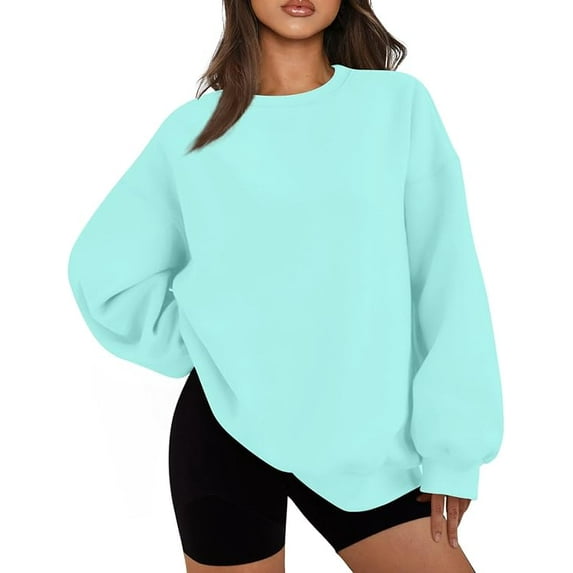 Crewneck Sweatshirts Women Preppy Fleece Plain Oversized Hoodie Trendy Aesthetic Hoodies Winter Crew Neck Sweatshirt