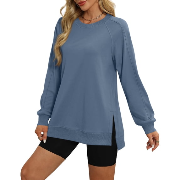 Crewneck Sweatshirts Women Side Slit Oversized Fall Sweatshirt Long Sleeve Tunic Pullover Shirts Y2k Hoodie Sweater