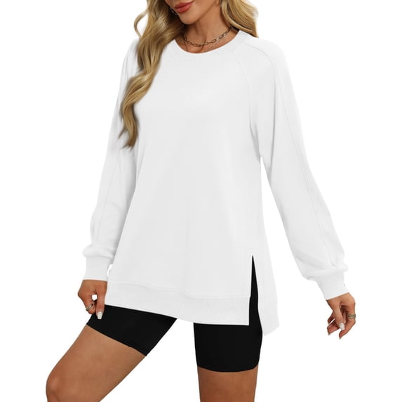 Crewneck Sweatshirts Women Side Slit Oversized Fall Sweatshirt Long Sleeve Tunic Pullover Shirts Y2k Hoodie Sweater