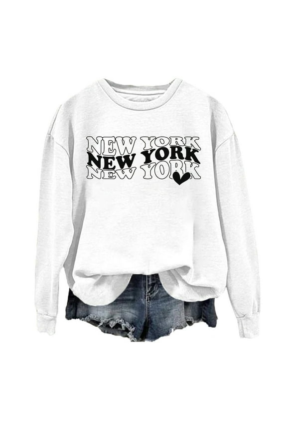 Crewneck Sweatshirts Women Trendy Casual Long Sleeve Crew Neck New York City Letter Print Cute Baggy Hoodie
