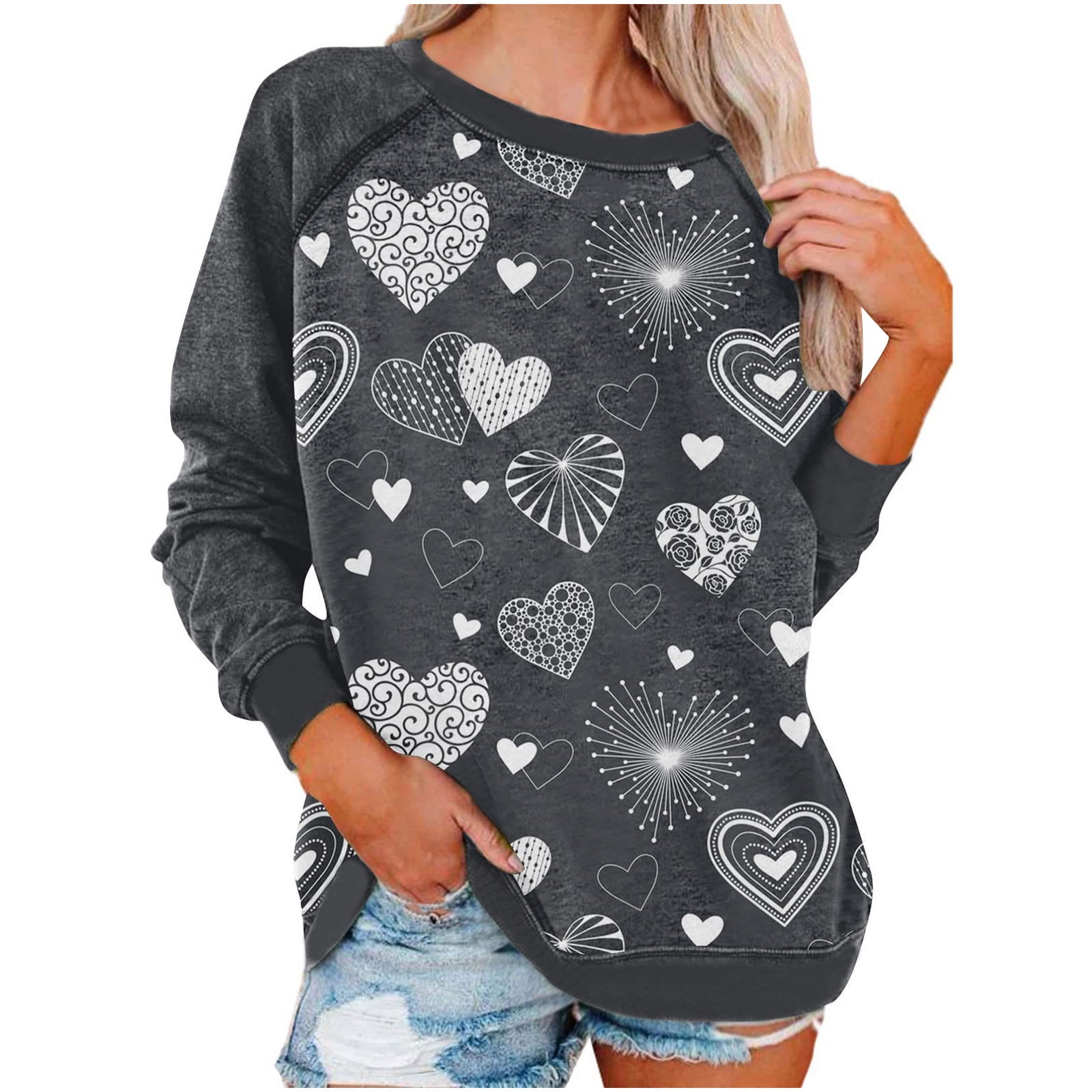 Rvidbe Valentine's Day Sweatshirts Womens Casual Long Sleeve Sweatshirts  Sparkly Heart Print Crew Neck Pullover Tops Shirts Black : :  Clothing, Shoes & Accessories