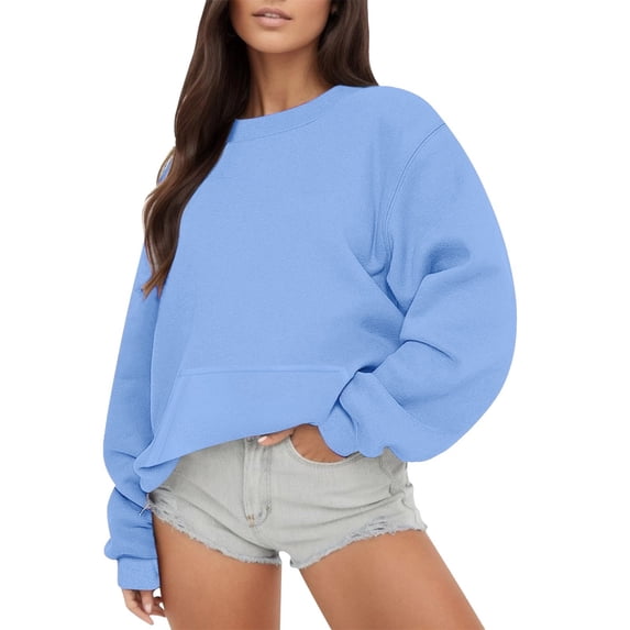 Crewneck Sweatshirts Women Workout Tops For Women Crew Neck Oversized Sweatshirt For Women Lightweight Loose Fit Cute Tops Fall Outfits For Women Casual Tops For Women,Blue,S