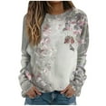 thumbnail image 1 of Crewneck Sweatshirts Womens Trendy Floral Printed Long Sleeve Fall Winter Casual Tunic Tops Loose Fit (2XL, Khaki), 1 of 5