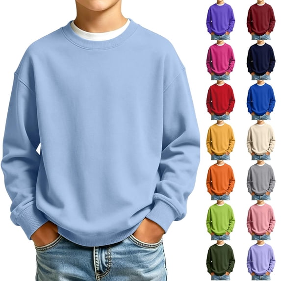 Crewneck Sweatshirts for Boys Fleece Pullover Long Sleeve Solid Fall Tops