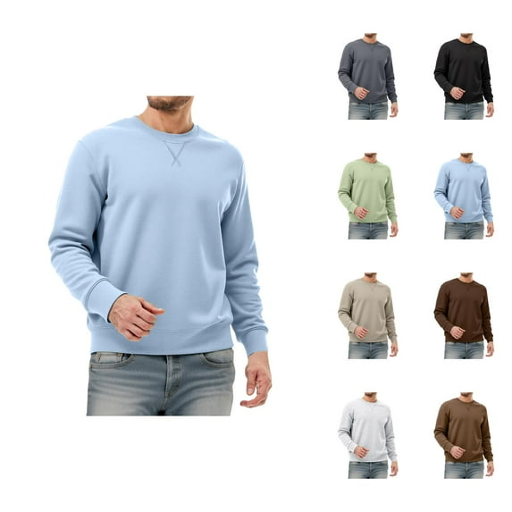 Crewneck Sweatshirts for Men 2025 Fall Winter Long Sleeve Lined Plain Basic Sweatshirt Pullover Tops