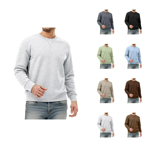 Crewneck Sweatshirts for Men 2025 Fall Winter Long Sleeve Lined Plain Basic Sweatshirt Pullover Tops
