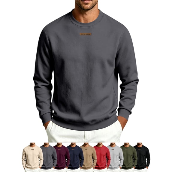 Crewneck Sweatshirts for Men Long Sleeve Small Logo Regular Fit Casual Pullover Tops