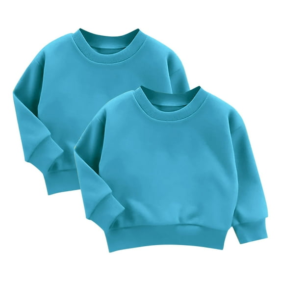 Crewneck Sweatshirts for Toddlers Kids 2 Pack Cotton Shirts Size 3-9 Boys Girls Casual Solid Color Long Sleeve Multipack Basic Sweatshirt Tops