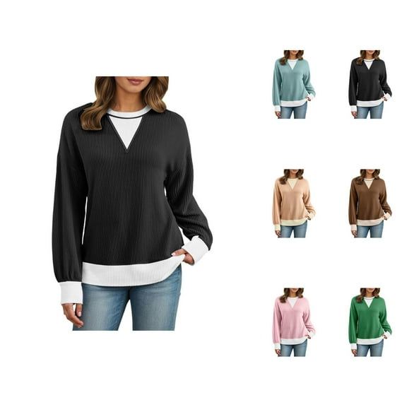 Crewneck Sweatshirts for Women 2025 Fall Winter Long Sleeve Casual Color Block Sweatshirt Pullover Tops