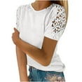 thumbnail image 1 of Crewneck Sweatshirts for Women Lace Shirts Short Sleeve Shirts Women Solid Pullover Tops Shirt Blouse, 1 of 5