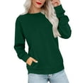 thumbnail image 1 of Crewneck Sweatshirts for Women No Hood Fall Casual Long Sleeve Pullover Tops Loose Sweatshirt with Pocket Dark Green XL, 1 of 6