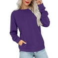 thumbnail image 1 of Crewneck Sweatshirts for Women No Hood Fall Casual Long Sleeve Pullover Tops Loose Sweatshirt with Pocket Purple M, 1 of 6