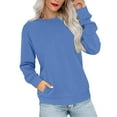 thumbnail image 1 of Crewneck Sweatshirts for Women No Hood Fall Casual Long Sleeve Pullover Tops Loose Sweatshirt with Pocket Royal Blue 2XL, 1 of 7