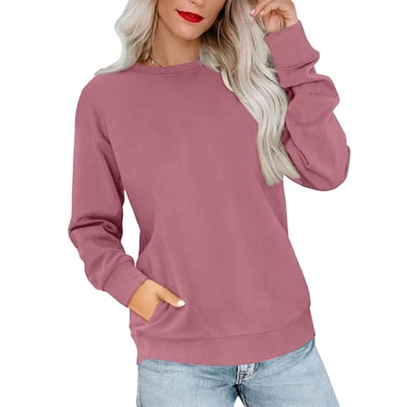 Crewneck Sweatshirts for Women No Hood Fall Casual Long Sleeve Pullover Tops Loose Sweatshirt with Pocket Watermelon Red S