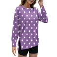thumbnail image 1 of Crewneck Sweatshirts for Women Polka Dots Printed Cute Pullover Long Sleeve Tops Side Split Trendy Outfit (M, Purple), 1 of 4
