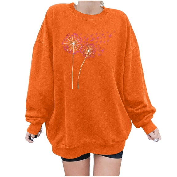 Crewneck Sweatshirts for Women Print Oversized Loose Breast Cancer Tops Drop Shoulder Casual Pullover Shirts(Orange XXL)