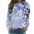 thumbnail image 1 of Crewneck Sweatshirts for Women Trendy Floral Printed Long Sleeve Fall Winter Casual Tunic Tops Loose Fit (3XL, Purple 01), 1 of 5