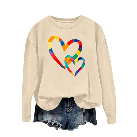 Crewneck Sweatshirts for Womens Valentines Love Heart Graphic Print Shirts Loose Fitting Long Sleeve Blouses Valentines Day Pullover Tops