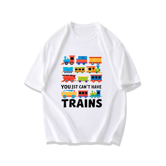 Crewneck T Shirt Black Colorful Toy Trains And You Just Cant Have Trains Text Design For Casual Wear And Train Enthusiasts