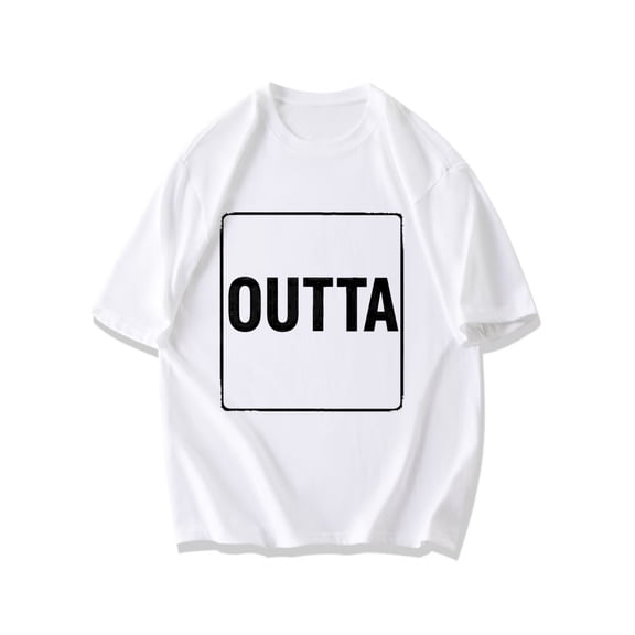 Crewneck T Shirt Black Outta Text Print Casual Wear For Men And Women Streetwear Fashion Statement Top