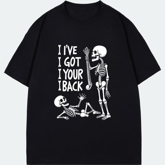 Crewneck T Shirt Black Skeleton I Ve Got Your Back Halloween Costume Party Gift For Men Women