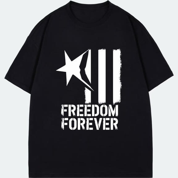 Crewneck T Shirt Black Star And Stripes Freedom Forever Print Casual Wear For Men And Women