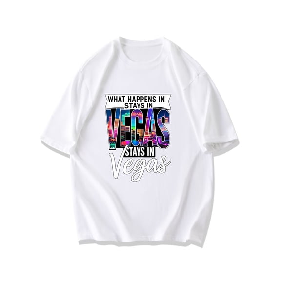 Crewneck T Shirt Black What Happens In Stays In Vegas Stays In Vegas Neon Cityscape Print Las Vegas Theme Party Vacation Travel Gift