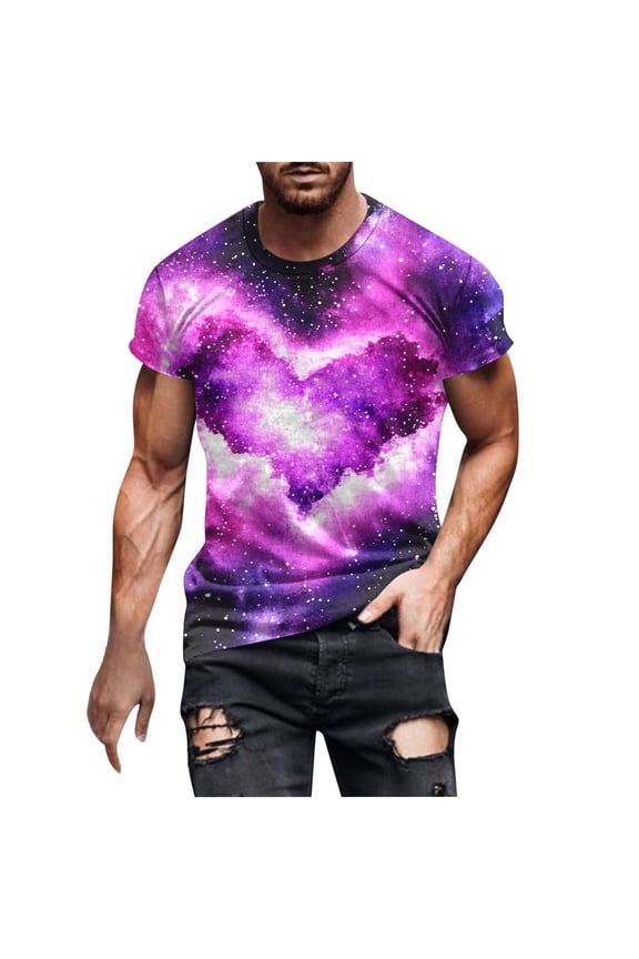 Crewneck T Shirts for Men Starry Sky Print Short Sleeve Basic Tunic Shirts Men T Shirt