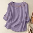 thumbnail image 1 of Crewneck T Shirts for Women Spring Short Sleeve Embroidered Print Tops Summer Casual Loose Basic Tee, 1 of 3