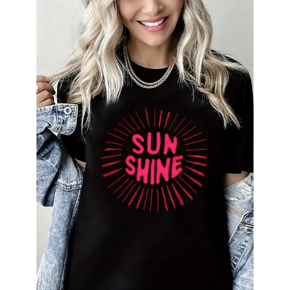 Crewneck Tshirt Sun Shine Print Short Sleeve Shirt for Women