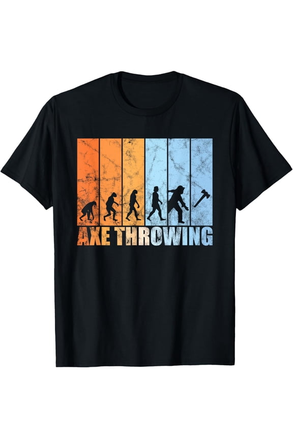Crewneck Unisex Tee - Axe throwing evolution hatchet throwing retro T-Shirt