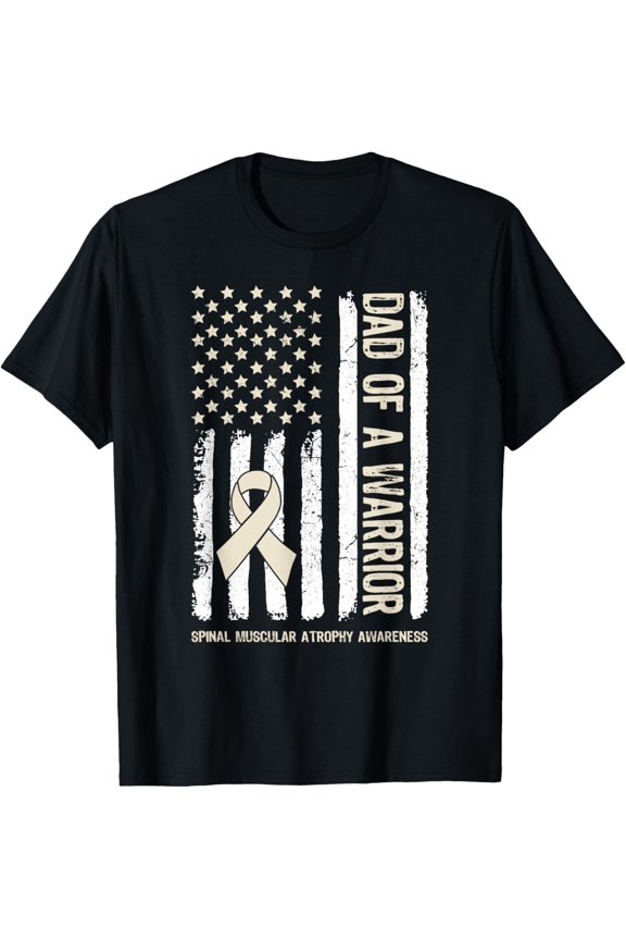 Crewneck Unisex Tee - Dad Of A Warrior Spinal Muscular Atrophy SMA Family US Flag T-Shirt