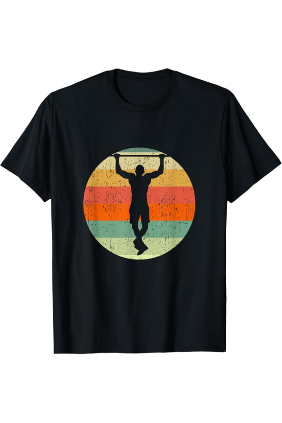 Crewneck Unisex Tee - Pullup Retro Vintage Sunset Calisthenics Workout T-Shirt