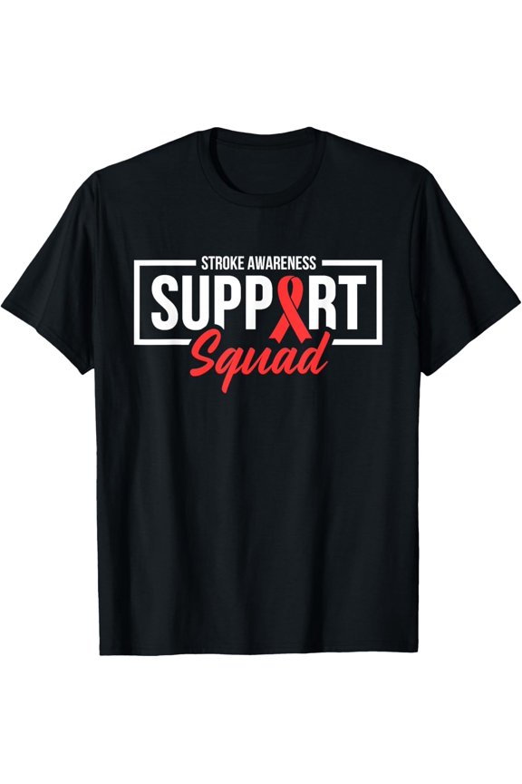 Crewneck Unisex Tee - Stroke Awareness Month Support Squad I Wear Red Ribbon T-Shirt